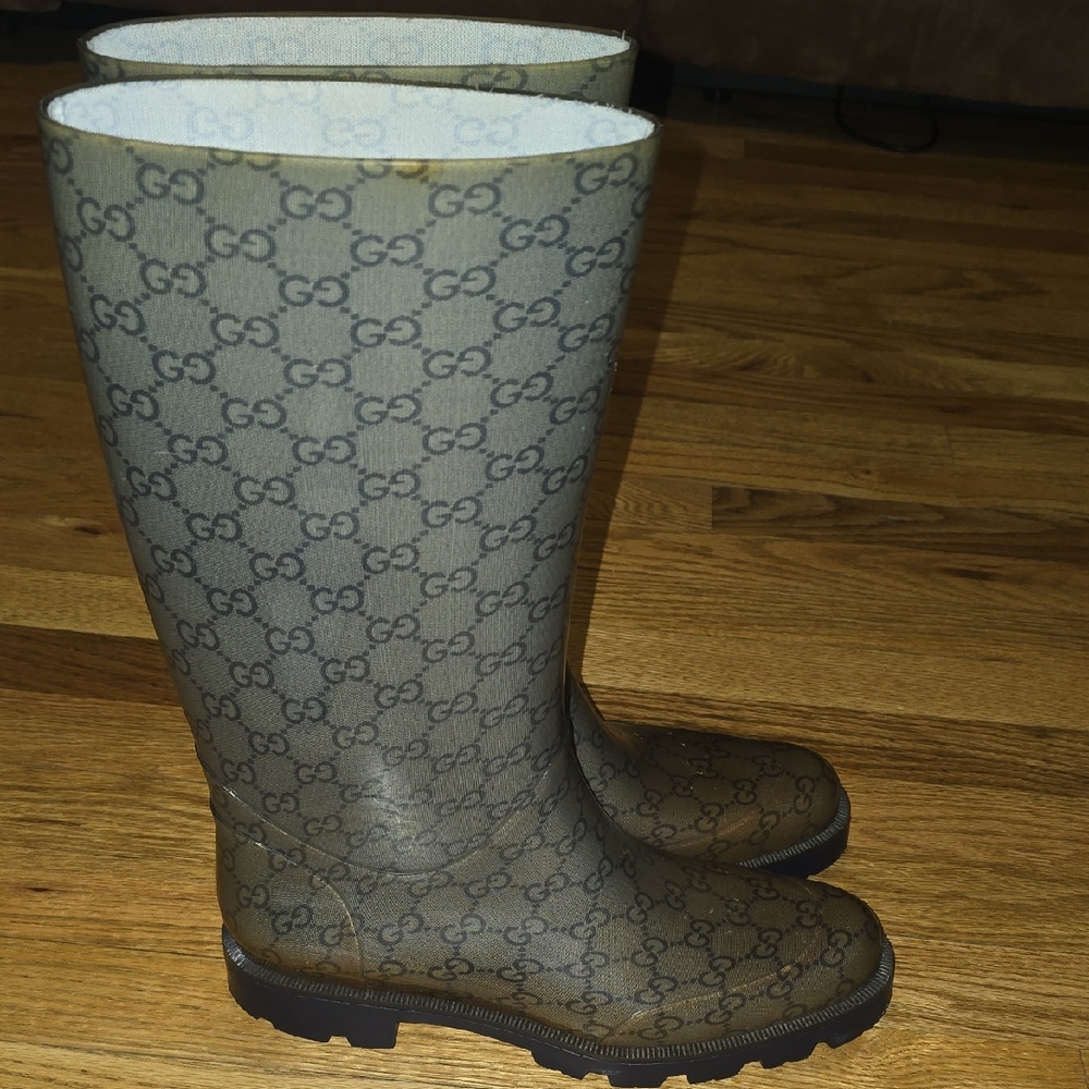 Gucci Beige Monogram Tall Boots